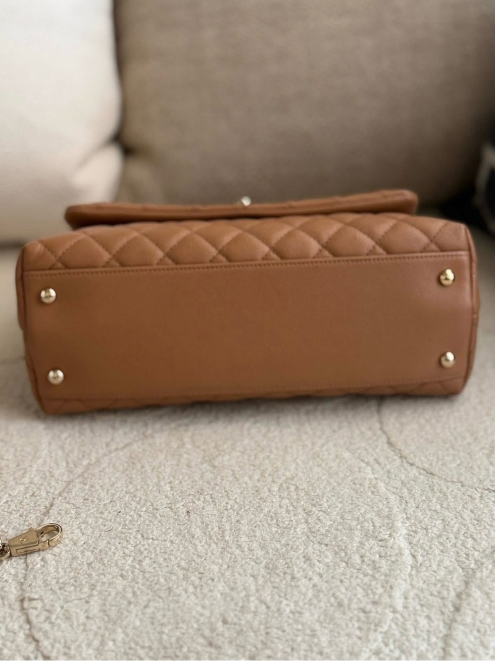 CHANEL Brown Quilted Coco Handle Top Handle Bag Chain Strap Dust Bag Auth Card - Picture 16 of 16